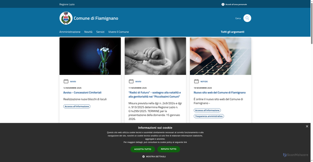 Security scan screenshot of https://www.comune.fiamignano.ri.it/it