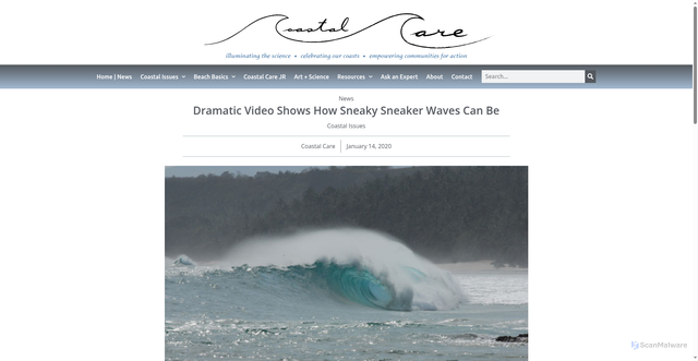 Security scan screenshot of https://coastalcare.org/2020/01/dramatic-video-shows-how-sneaky-sneaker-waves-can-be/