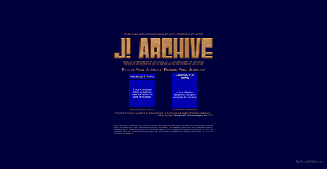 Security scan screenshot of https://j-archive.com/