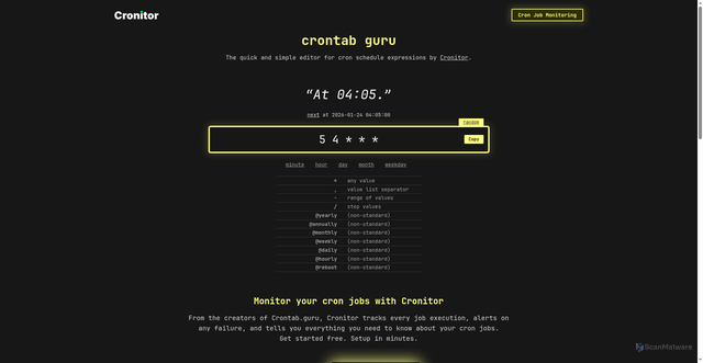 Security scan screenshot of https://crontab.guru