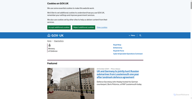 Security scan screenshot of https://www.gov.uk/government/organisations/ministry-of-defence