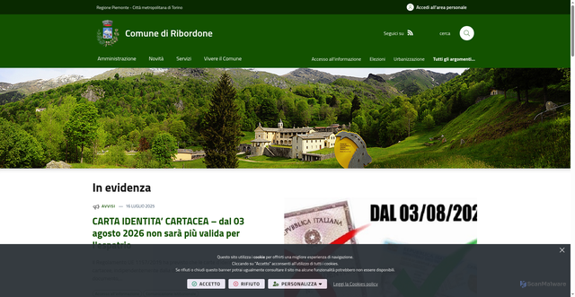 Security scan screenshot of https://www.comune.ribordone.to.it/it-it/home