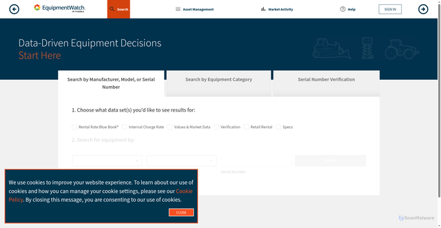 Security scan screenshot of https://app.equipmentwatch.com