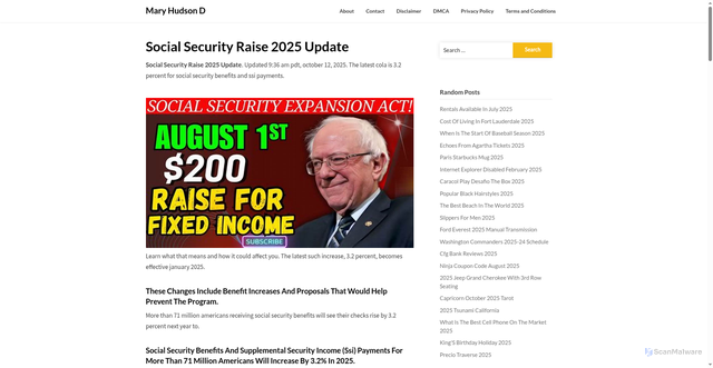 Security scan screenshot of https://maryhudsond.pages.dev/vomgw-social-security-raise-2025-update-rzbjv/