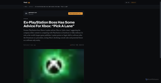 Security scan screenshot of https://feed.gg/article/ex-play-station-boss-has-some-advice-for-xbox-pick-a-lane-6685e76a