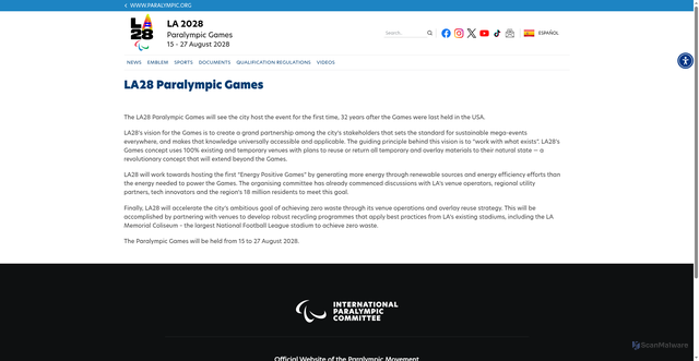 Security scan screenshot of https://www.paralympic.org/la-2028