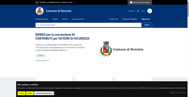 Security scan screenshot of https://www.comune.ronchis.ud.it/
