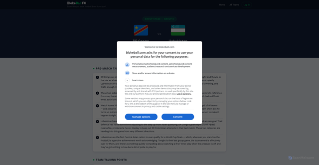Security scan screenshot of https://www.blokeball.com/match/dr-congo-vs-uzbekistan/