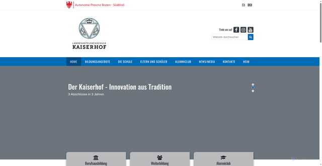 Security scan screenshot of https://www.kaiserhof.berufsschule.it/de/home