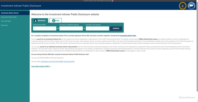 Security scan screenshot of https://adviserinfo.sec.gov/