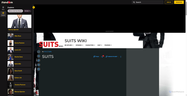 Security scan screenshot of https://suits.fandom.com/wiki/Suits