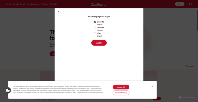 Security scan screenshot of https://timhortons.ca