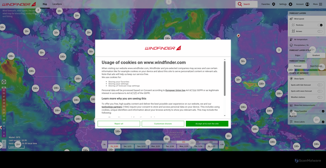 Security scan screenshot of https://en.windfinder.com