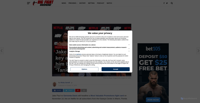 Security scan screenshot of https://bigfightweekend.com/news/jake-paul-gervonta-davis-strengths/