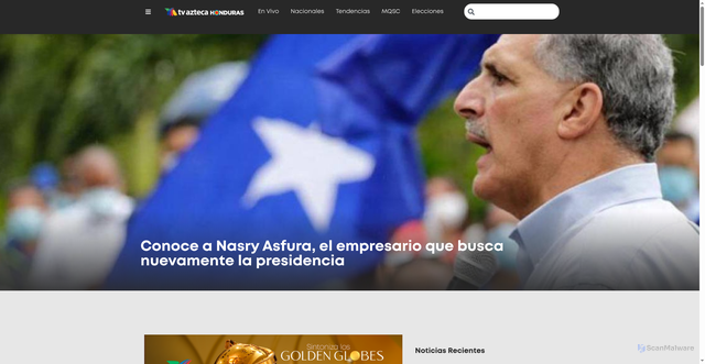 Security scan screenshot of https://aztecahonduras.com/conoce-a-nasry-asfura-el-empresario-que-busca-nuevamente-la-presidencia/