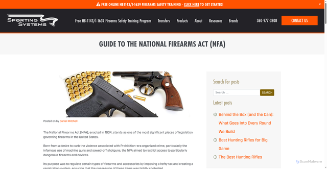 Security scan screenshot of https://sporting-systems.com/blog/guide-to-the-national-firearms-act-nfa/