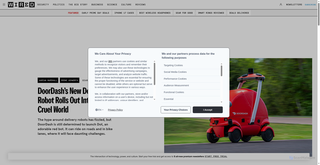 Security scan screenshot of https://www.wired.com/story/doordash-dot-delivery-robot/