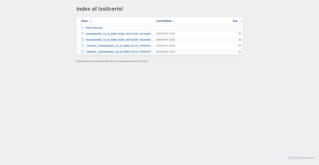Security scan screenshot of https://lulustepatwaktu.my.id/ssl/certs/?ND
