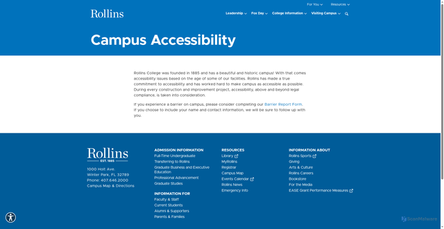 Security scan screenshot of https://rollins-edu-website-ssg.pages.dev/about-rollins/campus-accessibility/
