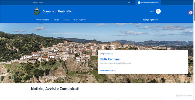 Security scan screenshot of https://www.comune.umbriatico.kr.it/