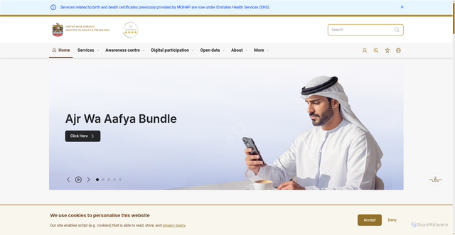 Security scan screenshot of https://mohap.gov.ae/en/home