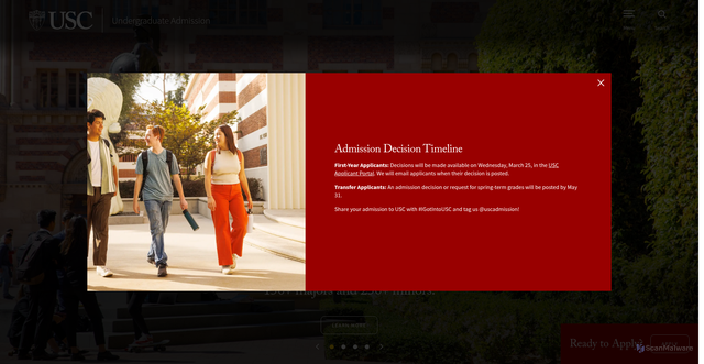 Security scan screenshot of https://admission.usc.edu/