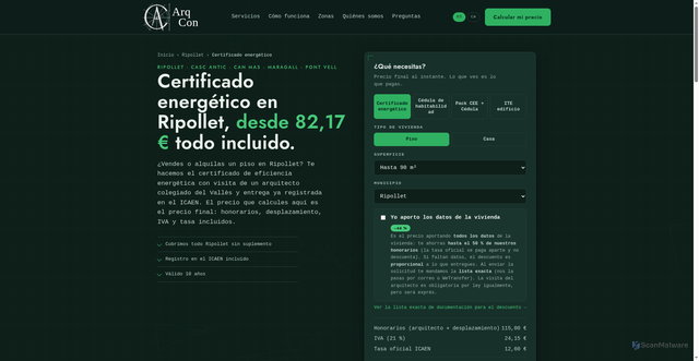 Security scan screenshot of https://arqcon-web.pages.dev/certificado-energetico-ripollet/