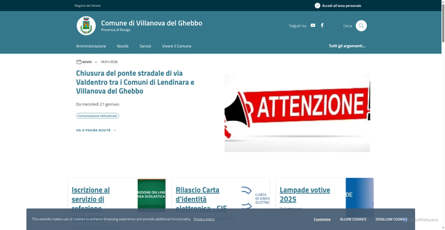 Security scan screenshot of https://www.comune.villanovadelghebbo.ro.it/home