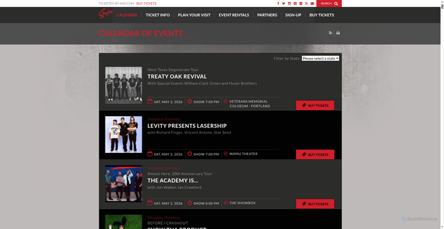 Security scan screenshot of https://www.showboxpresents.com/events/all