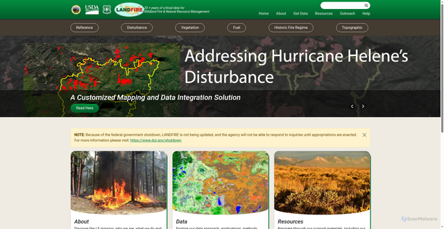 Security scan screenshot of https://landfire.gov/