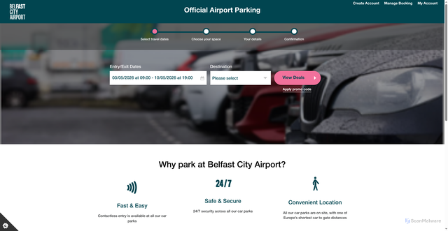 Security scan screenshot of https://book.belfastcityairport.com
