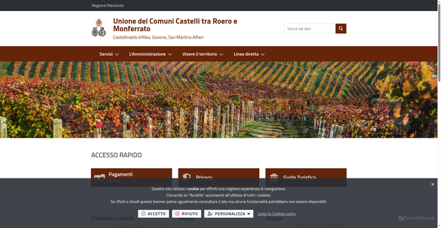 Security scan screenshot of https://www.unionecastelliroeromonferrato.it/it-it/home