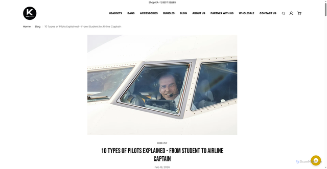 Security scan screenshot of https://www.koreheadset.com/blogs/blog/different-types-of-pilots-aviation-roles-guide?srsltid=AfmBOoowx-IytlNXm94-9ClltsoTK8fsqUp8FczkaZcJf068B0qs2Acs
