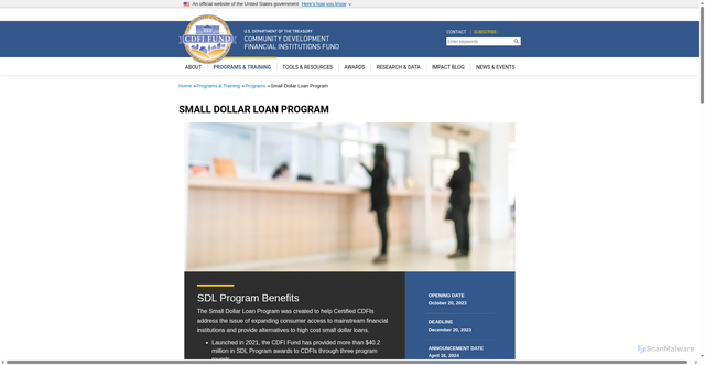 Security scan screenshot of https://www.cdfifund.gov/programs-training/programs/sdlp