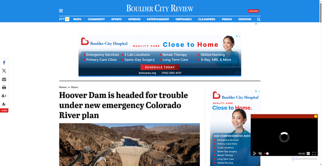 Security scan screenshot of https://bouldercityreview.com/news/hoover-dam-is-headed-for-trouble-under-new-emergency-colorado-river-plan-122894/