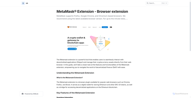 Security scan screenshot of https://metachromextn.gitbook.io/us/