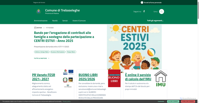 Security scan screenshot of https://www.comune.trebaseleghe.pd.it/home