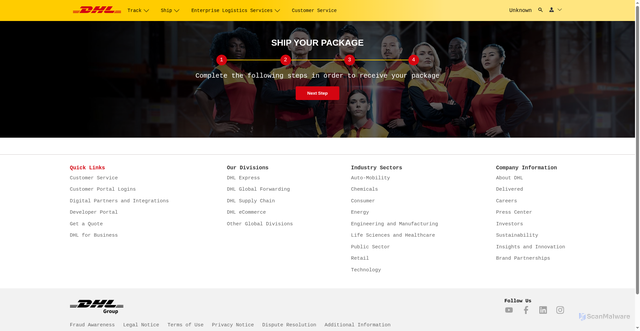 Security scan screenshot of https://olr.qhs.mybluehost.me/ServiceCLient/Area/internationaldhl