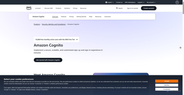 Security scan screenshot of https://cognito-identity.eu-north-1.amazonaws.com