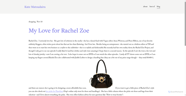 Security scan screenshot of https://katemats.com/blog/my-love-for-rachel-zoe