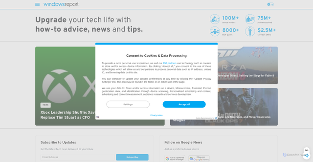 Security scan screenshot of https://windowsreport.com
