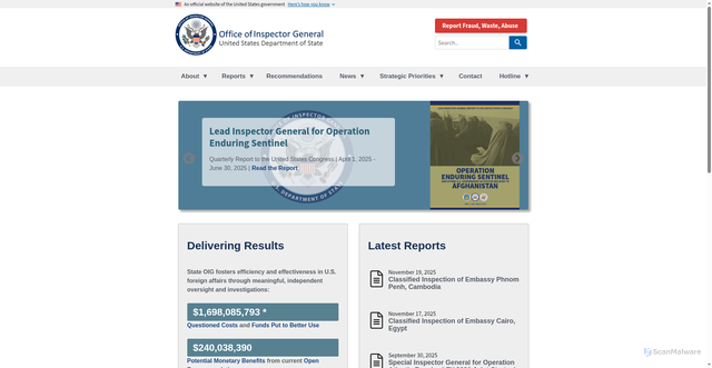 Security scan screenshot of https://www.stateoig.gov/