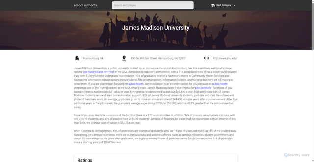 Security scan screenshot of https://schoolauthority.org/colleges/james-madison-university