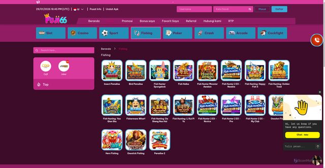 Security scan screenshot of https://fuji66a.com/games/fishing