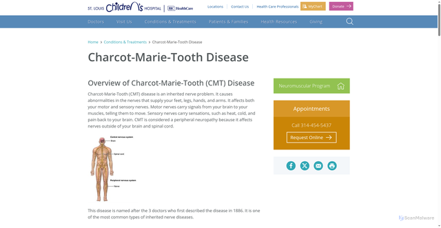 Security scan screenshot of https://www.stlouischildrens.org/conditions-treatments/charcot-marie-tooth-disease
