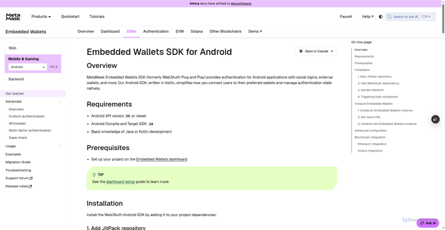 Security scan screenshot of https://metamask-docs-75mpj2s96-consensys-ddffed67.vercel.app/embedded-wallets/sdk/android