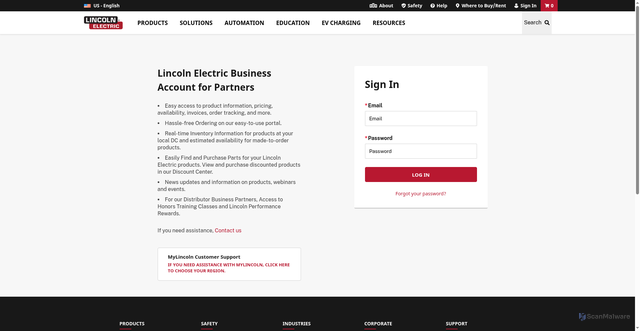 Security scan screenshot of https://mylincoln.lincolnelectric.com