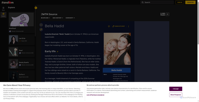 Security scan screenshot of https://jwezzy.fandom.com/wiki/Bella_Hadid