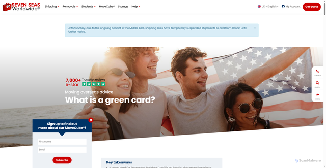 Security scan screenshot of https://www.sevenseasworldwide.com/need-help/what-is-a-green-card/