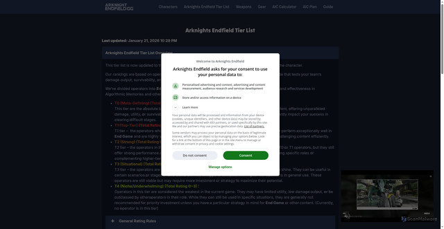Security scan screenshot of https://arknightsendfield.gg/arknights-endfield-tier-list/